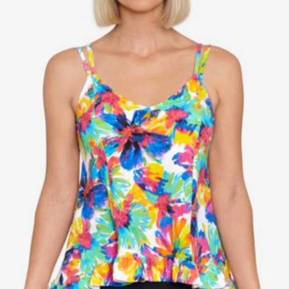 Swim Solutions Other - NWT Swim Solutions Womens Colorful Floral Hi Low Ruffled Tankini Top SIZE 10